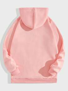ROMWE MEN Street Life Các bạn mặt trời & Đồ họa Chữ cái Dây rút Lót nhiệt Hoodie - Hồng - Xem 2