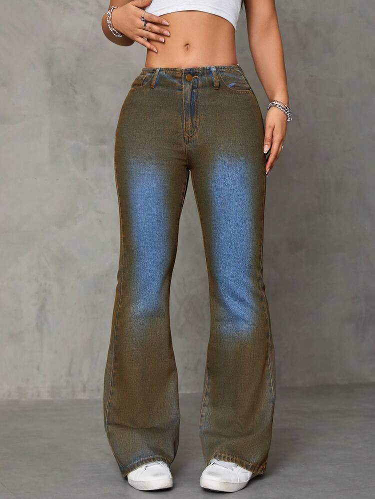 Zipper Front Flare Jeans
