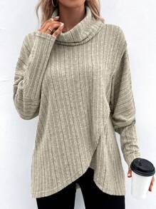 SHEIN LUNE 堆堆領蝙蝠袖鬱金香下擺T恤