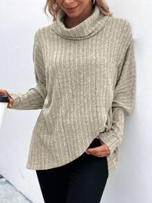 SHEIN LUNE 堆堆領蝙蝠袖鬱金香下擺T恤