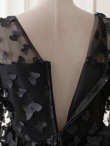 Tween Girls' Mesh Butterfly Applique Formal Dress - Black - View 8