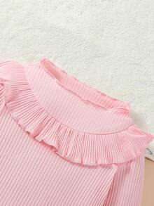 SHEIN Bebé niña 2 piezas Camiseta con estampado de corazón ribete con fruncido & 2 piezas Pantalones - Rosa - Ver 8