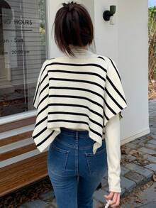 Dazy Star 1 Miếng Mẫu sọc Áo len Cape - Đen và trắng - Xem 7