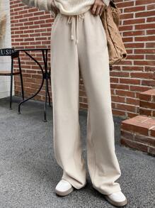 Dazy Star 抽绳腰斜口袋运动裤，女式慢跑裤 - 杏色 - 查看 2