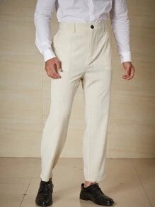 Calvornis Men Plus Slant Pocket Solid Suit Pants - Beige - View 3