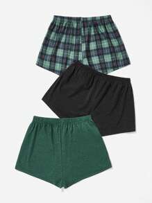 SHEIN 3pcs Plaid & Letter Graphic Drawstring Waist Lounge Shorts Sleep Shorts - Multicolor - View 2