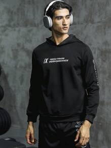 Manfinity Sport Corelite Hanorac cu glugă cu slogan pentru bărbați Hanorac cu glugă pentru bărbați