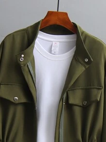 SHEIN LUNE Hơn Chi tiết về Flap Thả vai Eo dây rút Áo khoác Trench Without Tee - xanh quân đội - Xem 4