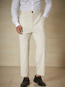 Calvornis Men Plus Slant Pocket Solid Suit Pants - Beige - View 1
