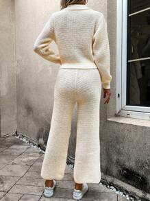 Chiquease Solid Sweater & Knit Pants Fall Cloth For Women - Apricot - View 2
