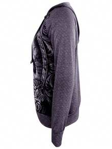 Gothic Halloween Pattern Skull Women's Long Sleeved Hooded Sweatshirt Pullover - Dark Grey - View 4