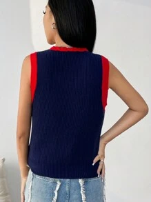 SHEIN Unity 拼接邊毛衣背心不帶襯衫 - 藏蓝色 - 查看 2