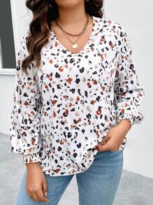 SHEIN LUNE Hơn In Toàn bộ Tay áo lồng đèn Áo sơ mi - Nhiều màu - Xem 3