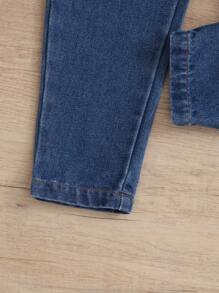 SHEIN Young Girl Casual Boho Daily Dark Wash Paperback With Waist Flat Pockets Mom Jeans Summer Holiday - Dark Wash - View 4