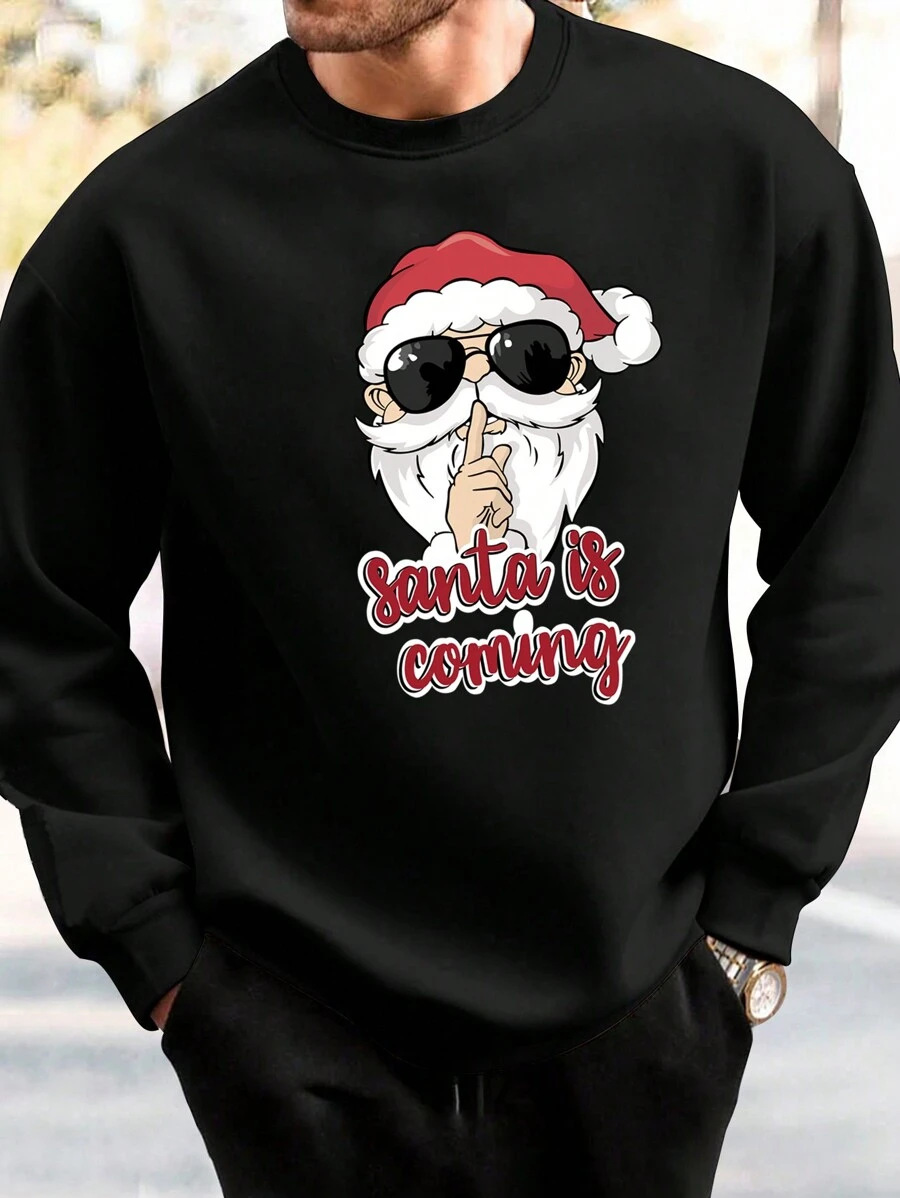 GENTILAND Áo nỉ in hình Giáng sinh cỡ lớn cho nam - màu đen - Xem 1