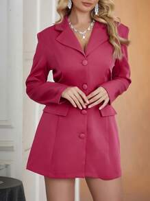 SHEIN X Bru SHEIN Unity Rhinestone Beaded Backless Button Up Blazer Dress Fall Cloth For Women - Hot Pink - View 6