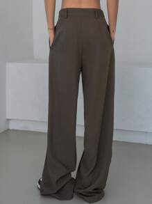 Dazy Designer Quần ống rộng túi xéo tương phản trang phục công sở - màu nâu - Xem 2