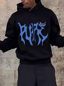 休閒字母男士運動衫 - 黑色 - 查看 1