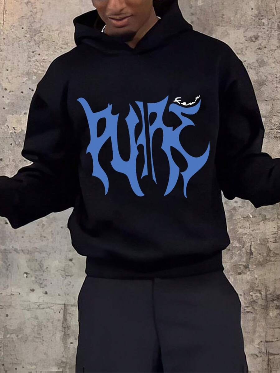 休閒字母男士運動衫 - 黑色 - 查看 1