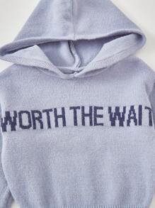 小女童寬鬆長袖連帽毛衣洋裝帶學院風 - 霧霾藍 - 查看 4