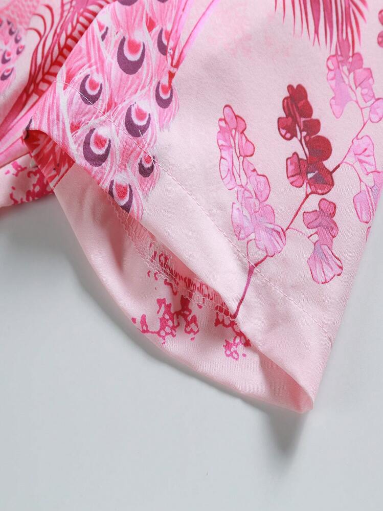 Sweetra Vestido Estampado De Estilo Chino Nuevo - Rosa - Añade 6