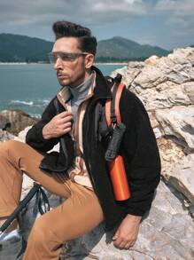 In My Nature In My Nature Men Solid Zip Up Pocket Patched Teddy Jacket