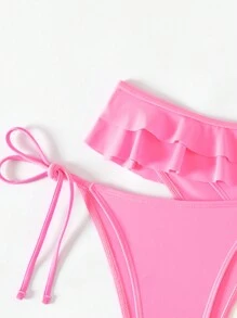 SHEIN Swim Summer Women's Ruffle Edge Tie Side Bikini Bottoms, 2pcs/Set - Pink - View 4