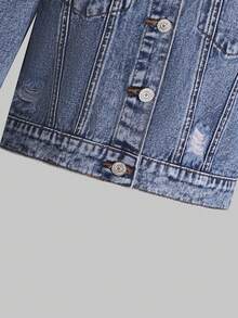 Nueva Chaqueta De Mezclilla Casual Y De Moda Para Adolescentes - Azul lavado medio - Ver 5