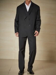 Calvornis Men Plus Double Breasted Blazer & Suit Pants Set - Black - View 1