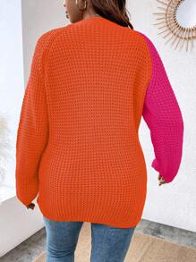 Calvaya Áo len chui đầu tay raglan phối hai tông màu, vạt áo bất đối xứng, chất liệu dệt kim, thích hợp cho mùa thu đông. - màu nâu - Xem 2