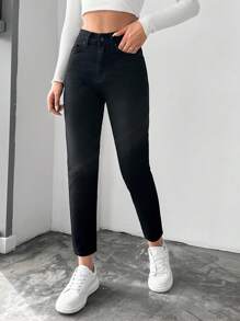 EURMUSE Solid Cropped Skinny Jeans - Black - View 4