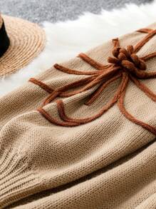 Calvaya 大碼花卉圖案燈籠袖毛衣洋裝 - 棕色 - 查看 5