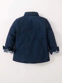 小男孩海军蓝圆点舒适休闲长袖衬衫，适合春夏季、度假、旅行、放松、日光浴