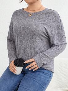 SHEIN LUNE Ladies' Plus Size Ribbed T-Shirt - Grey - View 5