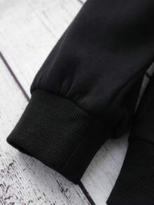 SHEIN EZwear Đồ họa chữ & tay Dây rút Lót nhiệt Hoodie - màu đen - Xem 4