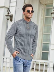 Manfinity Homme 男士紐帶扭紋針織開襟衫毛衣 - 灰色 - 查看 5