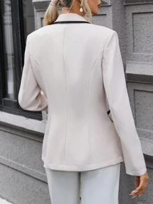 SHEIN Privé Blazer Sin Cuello Con Bolsillos Con Solapa Y Bordes De Patchwork - Albaricoque - Ver 2