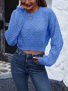 SHEIN LUNE 女士短款圆领落肩针织套头毛衣，秋冬款 - 藍色 - 查看 1