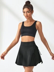 SHEIN Sports Váy thể thao buộc dây màu trơn Váy tennis - màu đen - Xem 5