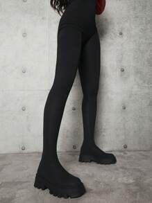 極簡風格一腳蹬厚底靴子 - 黑色 - 查看 4