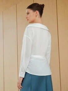 SHEIN Unity Camisa De Color Liso Con Hombros Caídos - Blanco - Ver 2