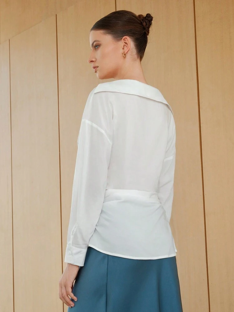 Drop Shoulder Solid Color Shirt Fall Cloth For Women