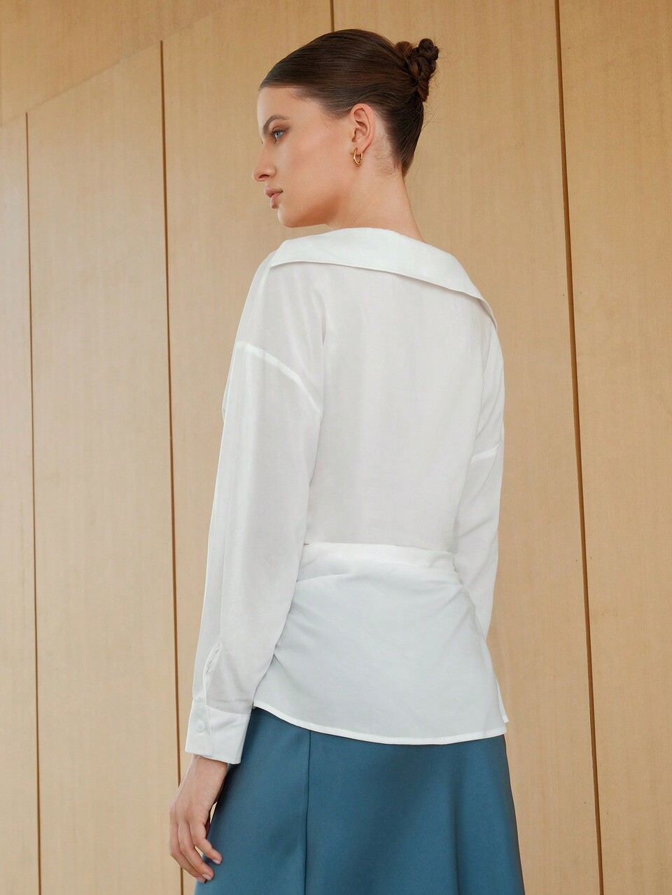 Drop Shoulder Solid Color Shirt Fall Cloth For Women