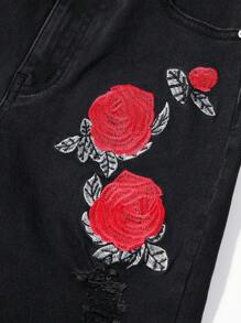 少年男孩刺繡細節和磨損黑色牛仔褲 - 黑色 - 查看 6