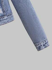 Nueva Chaqueta De Mezclilla Casual Y De Moda Para Adolescentes - Azul lavado medio - Ver 3