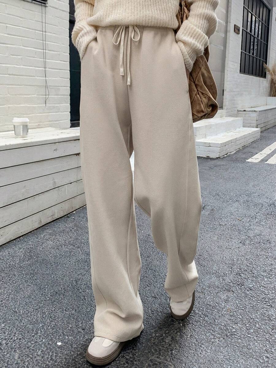 Dazy Star 抽绳腰斜口袋运动裤，女式慢跑裤 - 杏色 - 查看 1