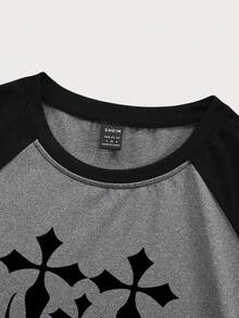 SHEIN Unity 圖案印花插肩袖T恤 - 灰色 - 查看 3