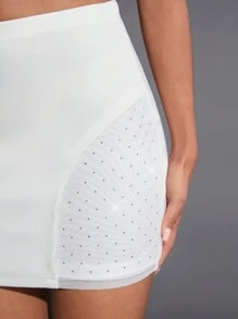 Hauture Rhinestone Dot Cami Top & Skirt Two Pieces Set - White - View 4