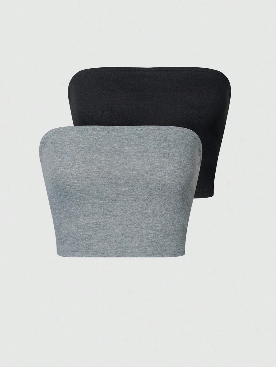 SHEIN Unity 2pcs Solid Tube Top - Grey - View 1