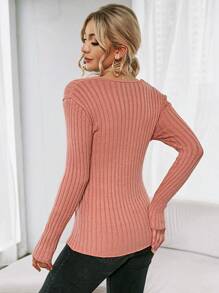SHEIN Clasi Solid Color Wrap Crossed Knit Pullover Fall Winter Sweater - Orange - View 2
